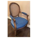 DR - Vintage Armchair with Caned Back and Blue Upholstery