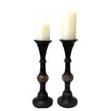 DR - Candlesticks Pair - Tall Black with Brass-Pattern Bands