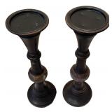 DR - Candlesticks Pair - Tall Black with Brass-Pattern Bands