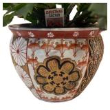 k - Christmas Cactus Plant in Asian-Style Ceramic Planter