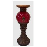 DR - Three Ornate Candle Holders - Red Glass Orb, Mirrored Hex Column and Black Spiral