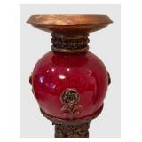 DR - Three Ornate Candle Holders - Red Glass Orb, Mirrored Hex Column and Black Spiral