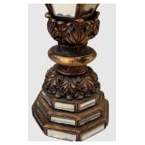 DR - Three Ornate Candle Holders - Red Glass Orb, Mirrored Hex Column and Black Spiral