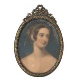 FB - Vintage French Miniature Portrait Print in Ornate Metal Frame