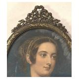 FB - Vintage French Miniature Portrait Print in Ornate Metal Frame