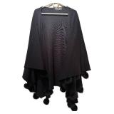 CC - Fabri Ozel Shawl - One Size Fits All, Knit Wrap with Fur Pom-Pom Trim