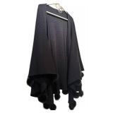 CC - Fabri Ozel Shawl - One Size Fits All, Knit Wrap with Fur Pom-Pom Trim