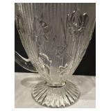 DR - Vintage Jeannette Iris and Herringbone Pattern Glass Pitcher with 2 Stemmed Glasses