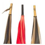DR - Umbrellas - 3 Vintage with Curved Wood Handles - Beige/Striped & Red Canopy