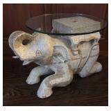 FR - Elephant Motif Accent Table with Glass Top