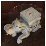 FR - Elephant Motif Accent Table with Glass Top