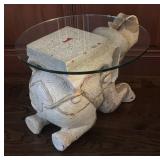 FR - Elephant Motif Accent Table with Glass Top
