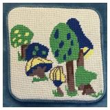 FR - Vintage Needlepoint Mushroom Accent Pillow
