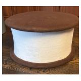 FR - Round Ottoman - Brown Fabric with White Band