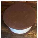 FR - Round Ottoman - Brown Fabric with White Band