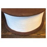 FR - Round Ottoman - Brown Fabric with White Band