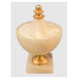 DR - Three Vintage Alabaster Urns with Lids on Marble Bases