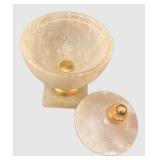 DR - Three Vintage Alabaster Urns with Lids on Marble Bases