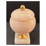 DR - Three Vintage Alabaster Urns with Lids on Marble Bases