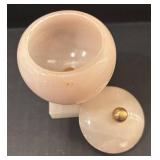 DR - Three Vintage Alabaster Urns with Lids on Marble Bases