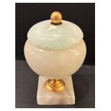 DR - Three Vintage Alabaster Urns with Lids on Marble Bases