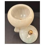 DR - Three Vintage Alabaster Urns with Lids on Marble Bases