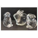 C4 - Three Baccarat Crystal Bunny Figurines