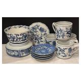 LR - Blue & White Porcelain Dinnerware - Bowls, Plates, Mugs & Trivet