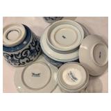 LR - Blue & White Porcelain Dinnerware - Bowls, Plates, Mugs & Trivet
