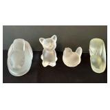 Frosted Glass Animal Figurines - Bunny, Cat, Chick, Snail (Lot of 4)