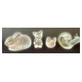 Frosted Glass Animal Figurines - Bunny, Cat, Chick, Snail (Lot of 4)