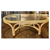 LR - Vintage Bamboo Coffee Table with Glass Top