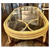 LR - Vintage Bamboo Coffee Table with Glass Top