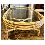 LR - Vintage Bamboo Coffee Table with Glass Top
