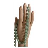 Vintage Adventurine Bead Necklace - Hand-Knotted, Silver Clasp, 30 in