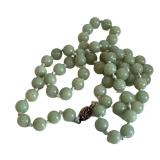 Vintage Adventurine Bead Necklace - Hand-Knotted, Silver Clasp, 30 in