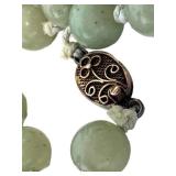 Vintage Adventurine Bead Necklace - Hand-Knotted, Silver Clasp, 30 in