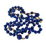 Lapis Lazuli Necklace - 34-Inch Bead Strand with Yellow-Gold Spacers & Shua Dragon Bead