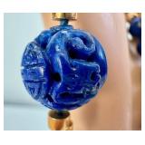 Lapis Lazuli Necklace - 34-Inch Bead Strand with Yellow-Gold Spacers & Shua Dragon Bead