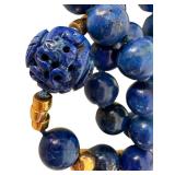 Lapis Lazuli Necklace - 34-Inch Bead Strand with Yellow-Gold Spacers & Shua Dragon Bead