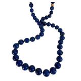 Lapis Lazuli Necklace - 34-Inch Bead Strand with Yellow-Gold Spacers & Shua Dragon Bead