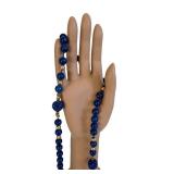 Lapis Lazuli Necklace - 34-Inch Bead Strand with Yellow-Gold Spacers & Shua Dragon Bead