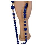 Lapis Lazuli Necklace - 34-Inch Bead Strand with Yellow-Gold Spacers & Shua Dragon Bead