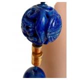 Lapis Lazuli Necklace - 34-Inch Bead Strand with Yellow-Gold Spacers & Shua Dragon Bead