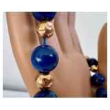 Lapis Lazuli Necklace - 34-Inch Bead Strand with Yellow-Gold Spacers & Shua Dragon Bead