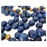 Lapis Lazuli Necklace - 34-Inch Bead Strand with Yellow-Gold Spacers & Shua Dragon Bead