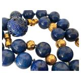 Lapis Lazuli Necklace - 34-Inch Bead Strand with Yellow-Gold Spacers & Shua Dragon Bead