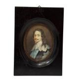 Anthony van Dyck King Charles I Miniature Oil Portrait  Original Antique