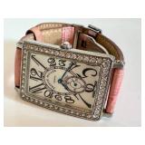 Franck Muller watch 033605 - Long Island Diamond Bezel, Pink Leather Strap