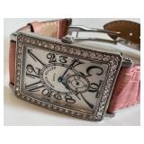 Franck Muller watch 033605 - Long Island Diamond Bezel, Pink Leather Strap
